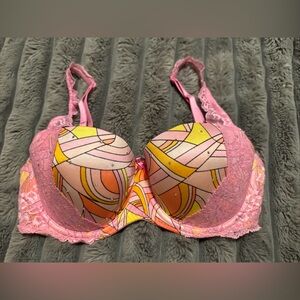 Victoria's Secret Pink and Yellow Abstract lace jeweled Balconette Bra